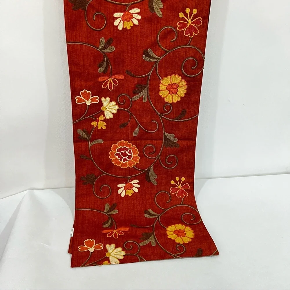 Inspired Treasures Embroidery Elegant Burnt Orange Table Runner